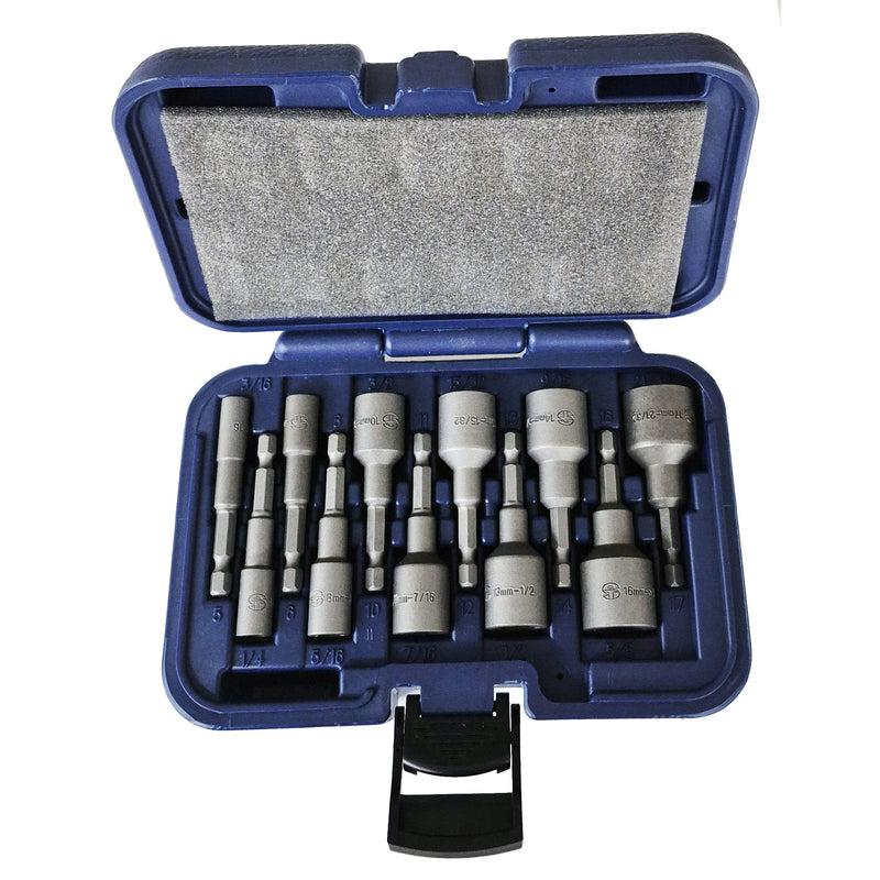 SAE-Metric Non-Slip Combination Socket Driver-Extractor Sets with Custom Twist Lock Magnetic Base Rail